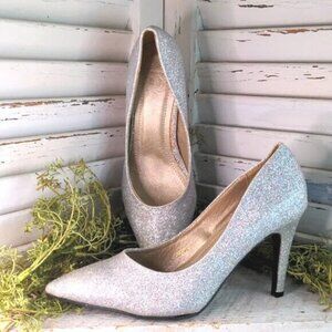 Olho Silver Glitter Stiletto Heel Pointy Toe Sexy Shoes women Size 8.5